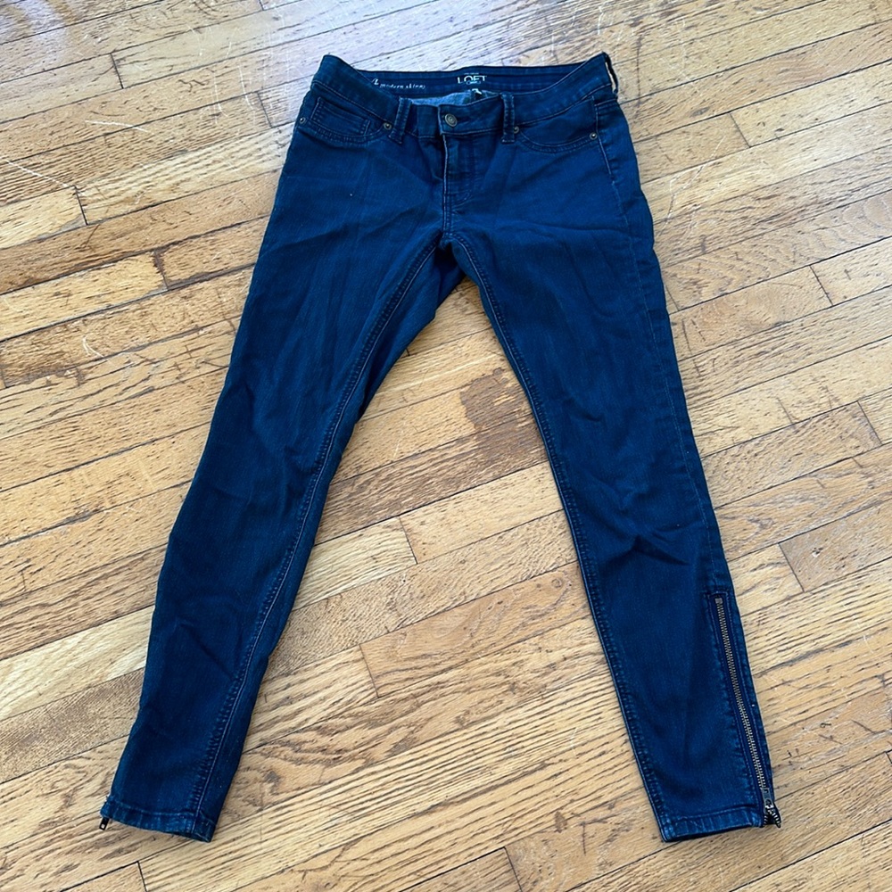 LOFT Modern Skinny Dark Wash Jeans with Zippered Ankles